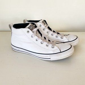 Converse Chuck Taylor All Star White Leather Mid Top Sneakers Men's 8.5
